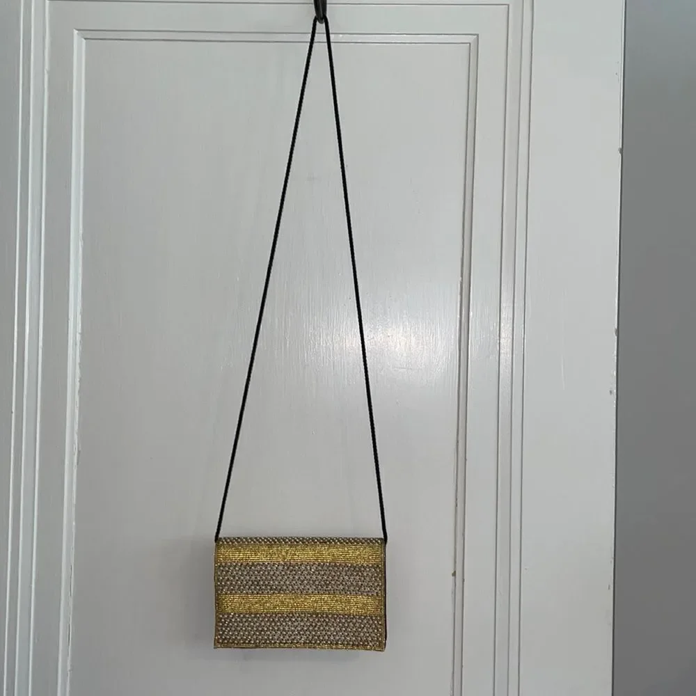 Bechamel gold & pearl beaded crossbody evening bag‎
